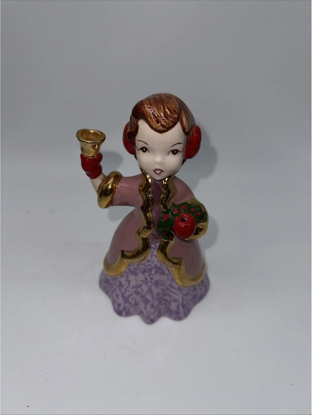 Vintage Atlantic Mold Ceramic Girl  Ringing Bell 5.5” Tall